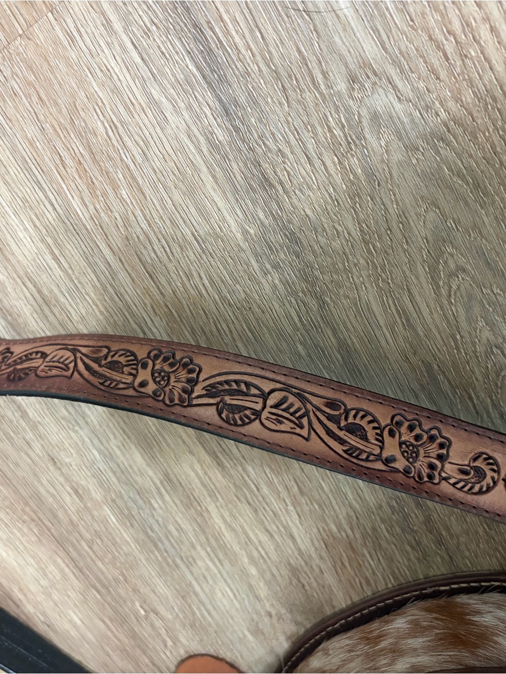 Myra Bag Round Tooled Leather Crossbody in Brown and White - Picture 6 of 6